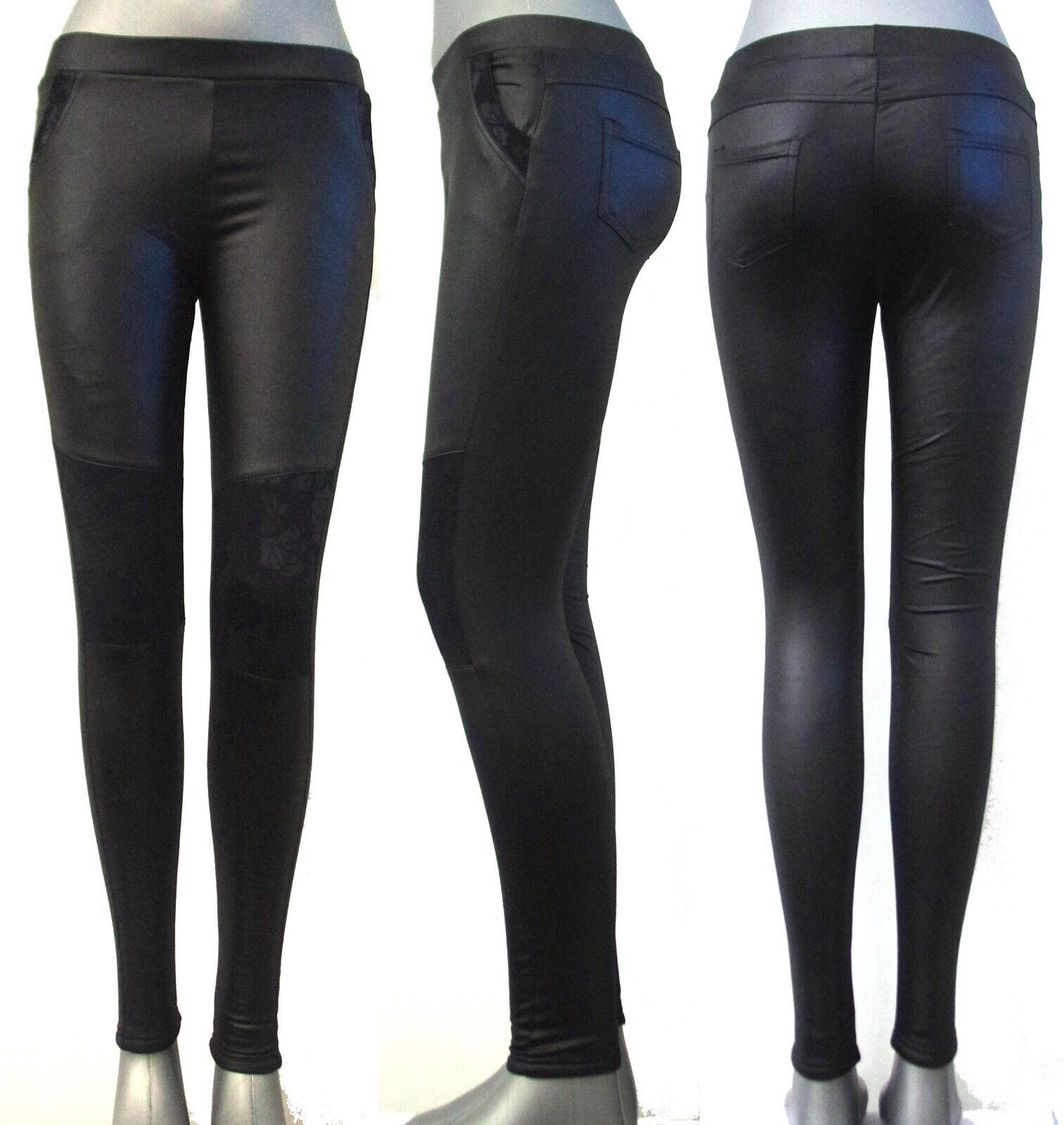 Leder Optik Innenfutter Thermoleggings Winter Stretch Moderei Damen Hose