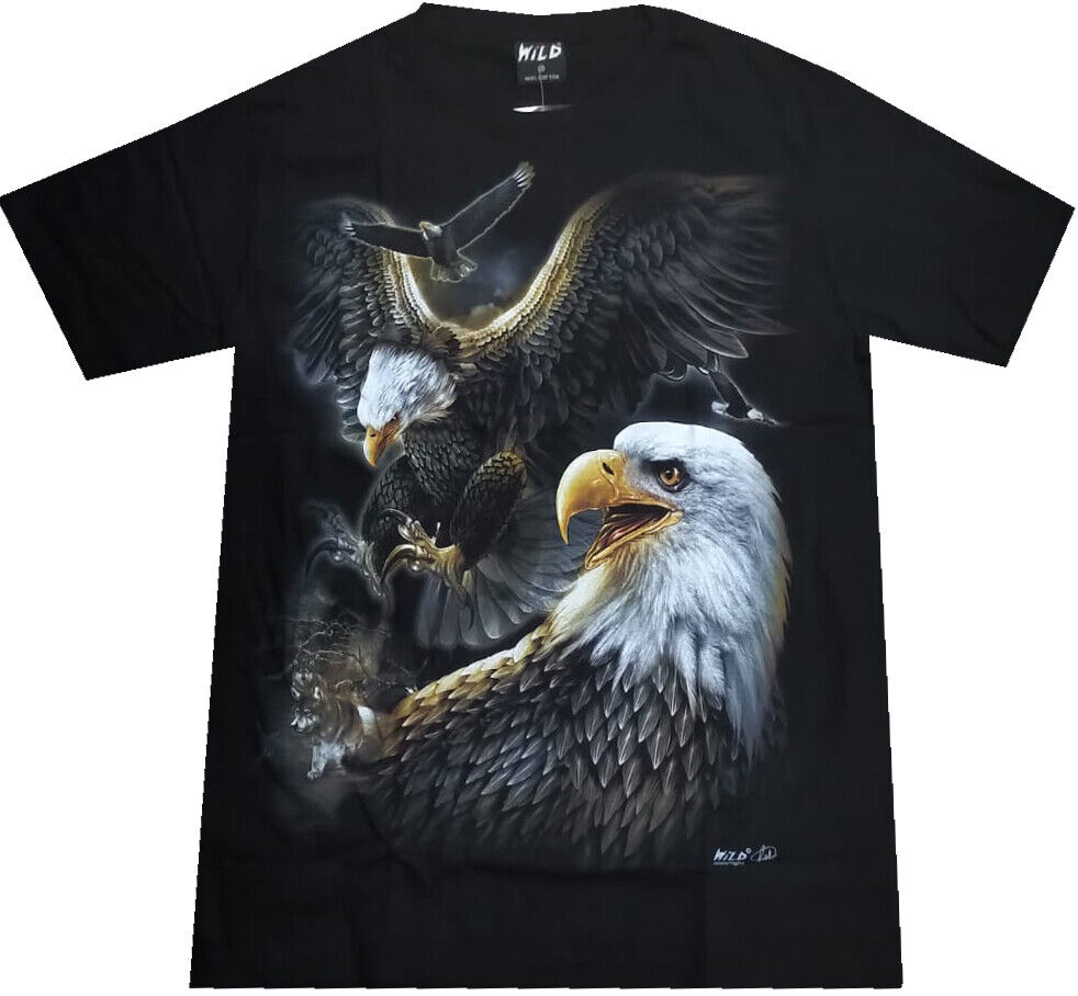 Adler Tshirt Baumwolle fliegender Adler beidseitig Schwarz-Farbe Gr. M L XL