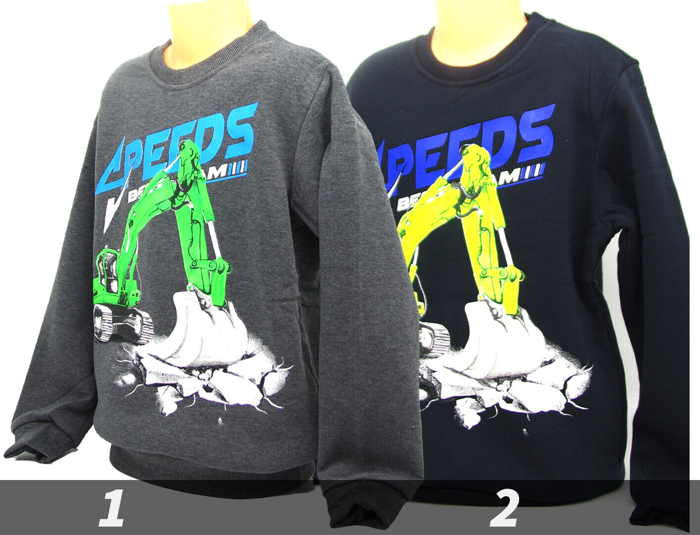 Jungen sweashirt boys Strickpullover lange Ärmel mit Bagger motiv Gr. 116-146