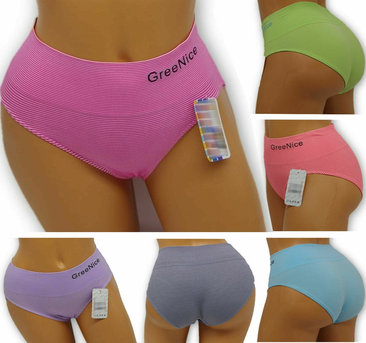 Damen Taillenslips hoher Bund Streifen Mikrofaser Gr. S-XXL Moderei 6-12er Pack