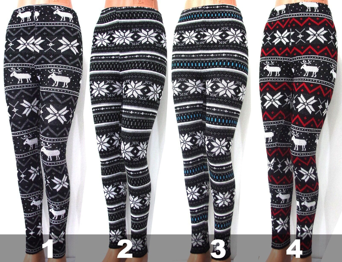 Moderei Damen Thermo Leggings warm sexy gestrickt Weihnachten Schneeflocke