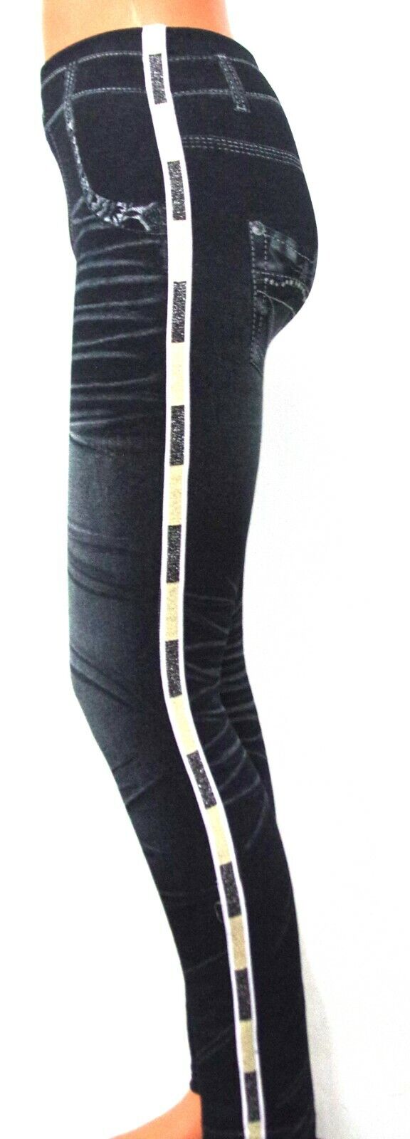 Damen Jeggins Leggings Übergang Leggings Jeansoptik Motiv Gr. 164, XS, S, M, L