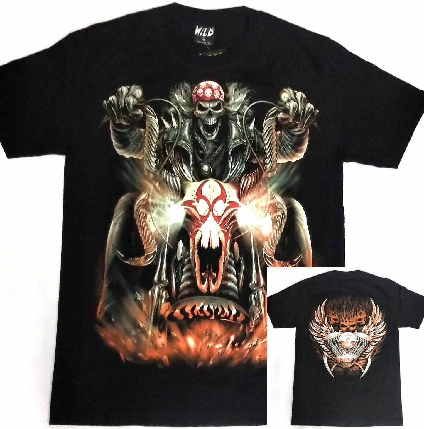 Biker T-Shirt Herren Damen Totenkopf Gothik Baumwolle Skull Schädel tshirt M-XL