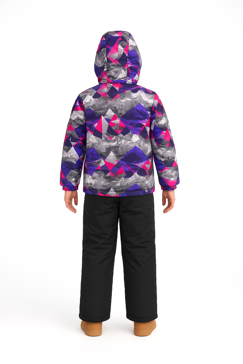 Moderner Kinder Schneeanzug als Winter Skianzug Set, zweiteilig mit Skijacke und Skihose, blaues Camouflage, gefüttert, schneedicht, Gr. 128–152.