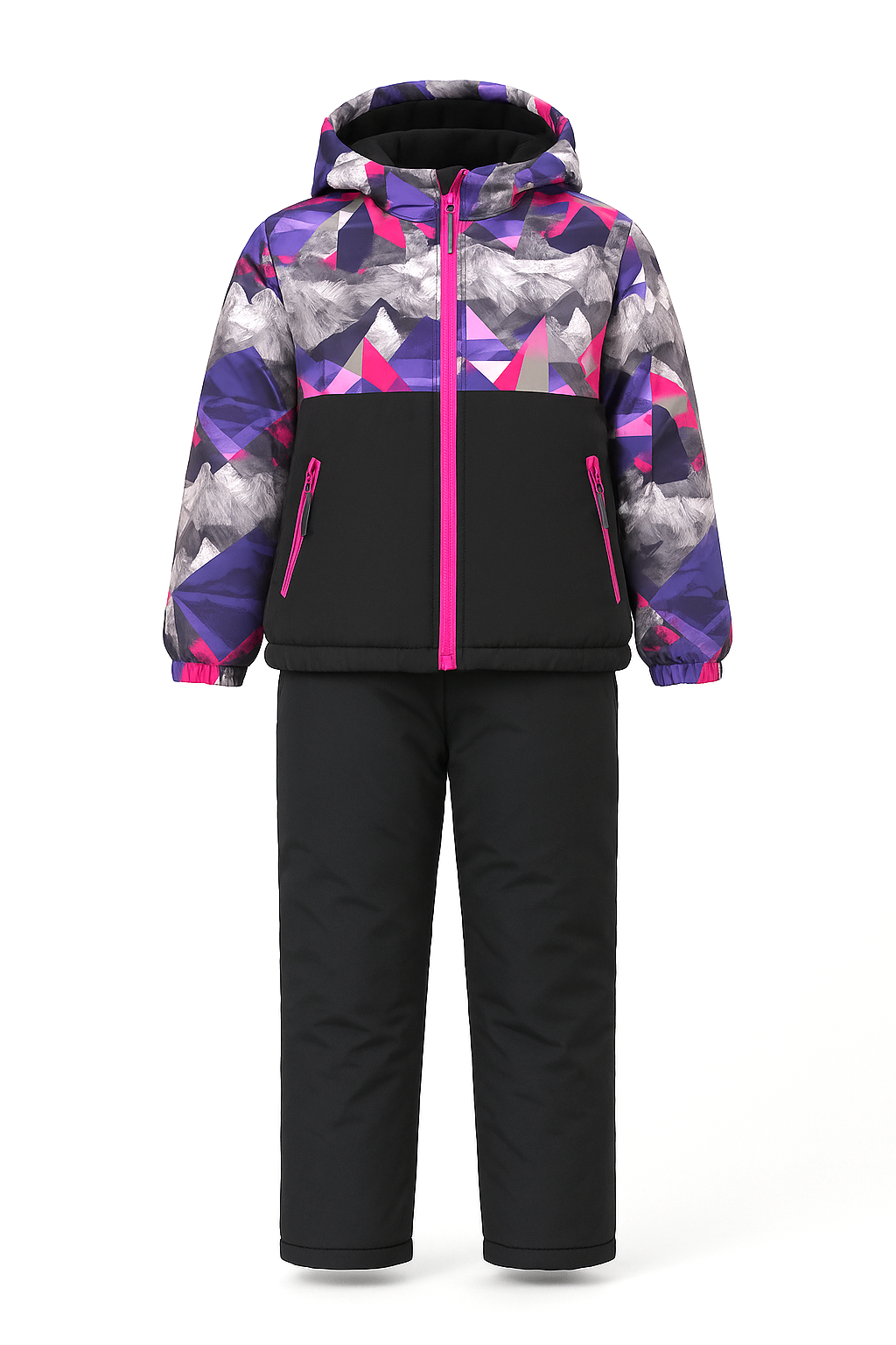 Moderner Kinder Schneeanzug als Winter Skianzug Set, zweiteilig mit Skijacke und Skihose, blaues Camouflage, gefüttert, schneedicht, Gr. 128–152.