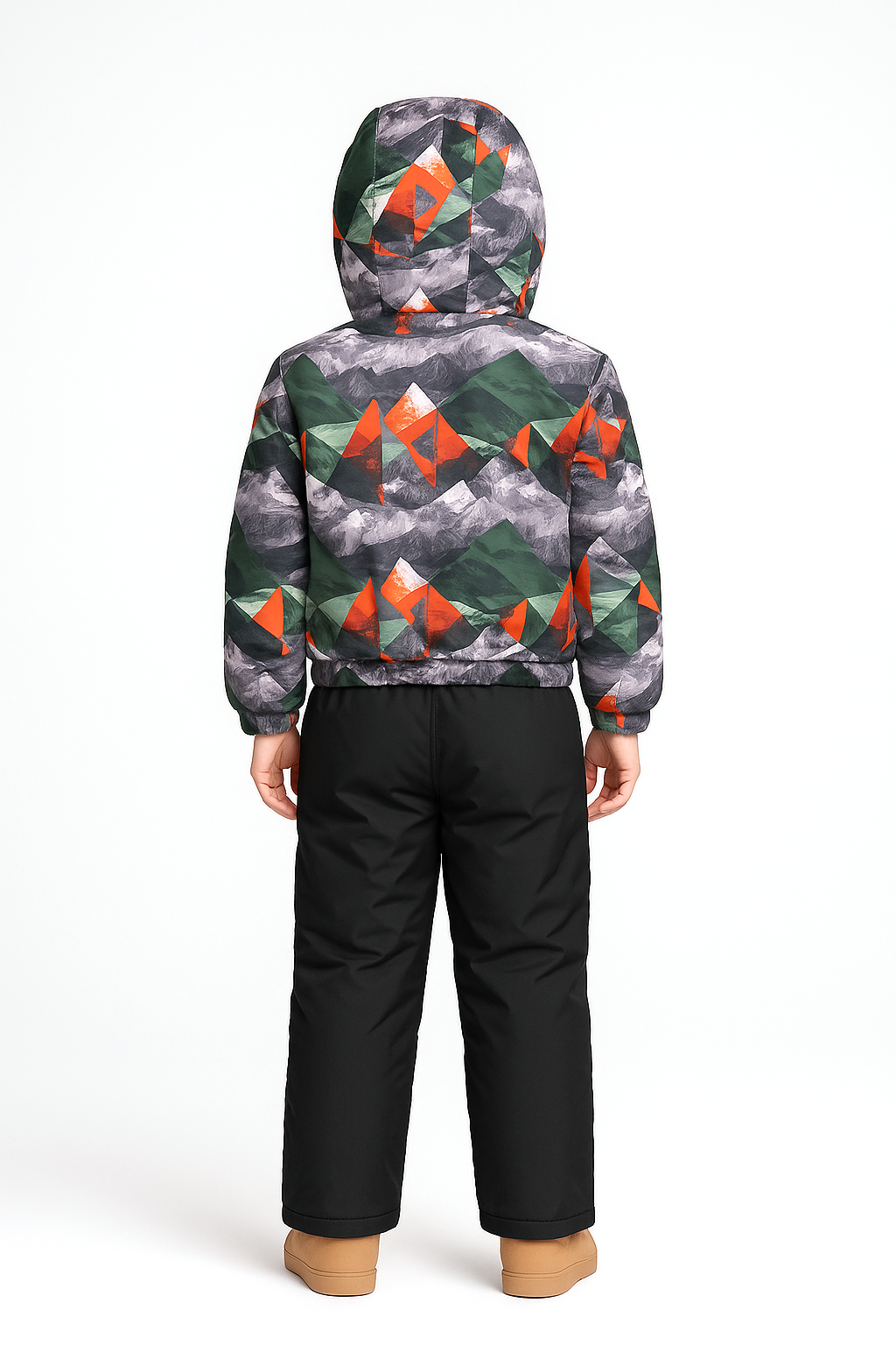 Moderner Kinder Schneeanzug als Winter Skianzug Set, zweiteilig mit Skijacke und Skihose, blaues Camouflage, gefüttert, schneedicht, Gr. 128–152.