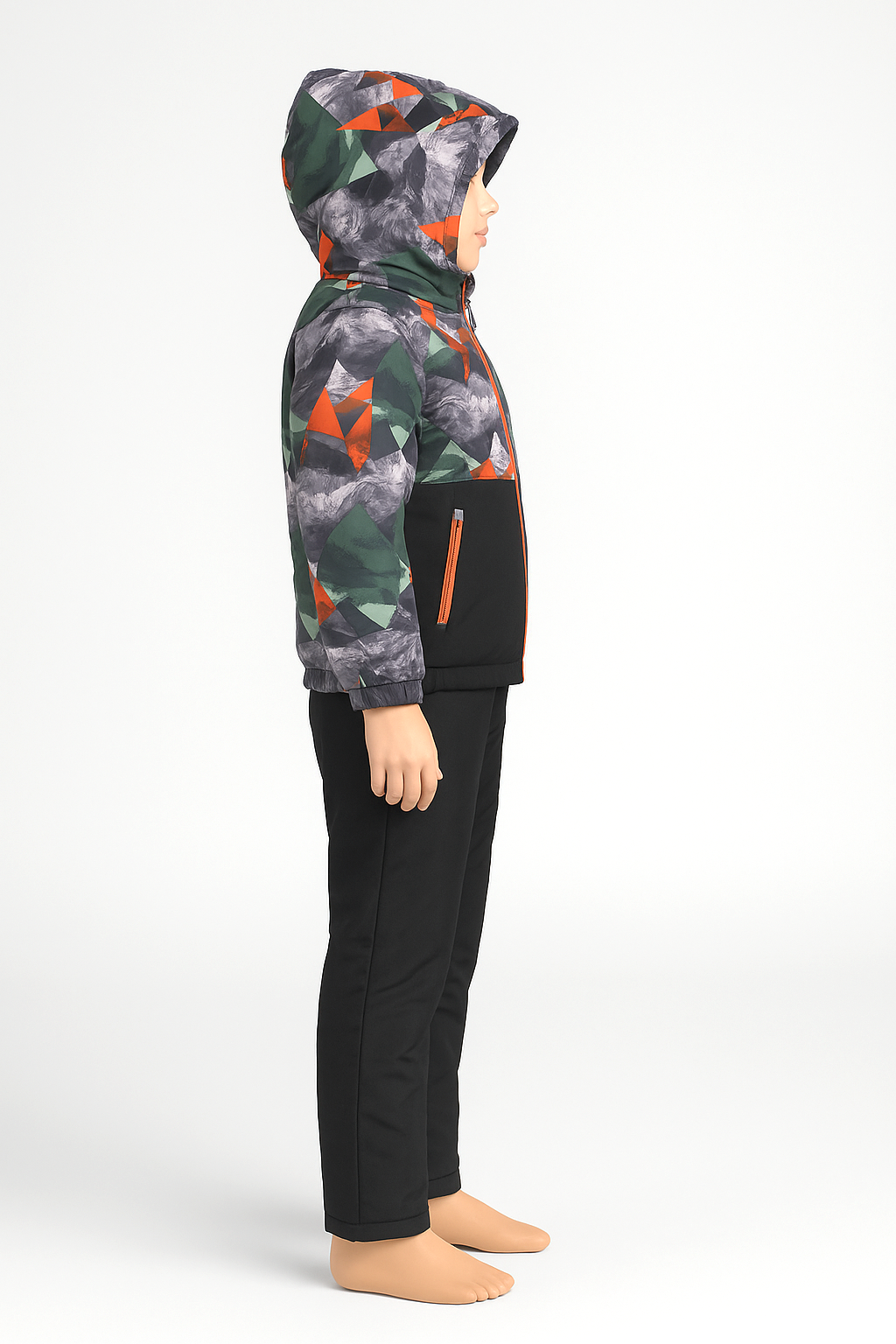 Moderner Kinder Schneeanzug als Winter Skianzug Set, zweiteilig mit Skijacke und Skihose, blaues Camouflage, gefüttert, schneedicht, Gr. 128–152.