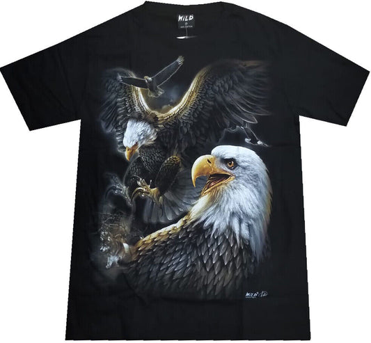 Adler Tshirt  Baumwolle fliegender Adler beidseitig Schwarz-Farbe Gr. M L XL